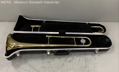 Trombón de latón Yamaha acabado dorado con boquilla Bach instrumento musical Foto 1 de 4