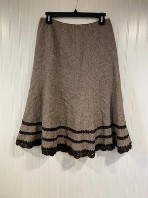 Talbots Skirt Tweed Wool Blend Crochet Hem Academia Cottagecore Full Midi Sz 10 - Image 1 of 4