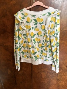Janie and Jack Girls Size 6 Long Sleeve Ruffle Trim All Over Print Lemon Top - Picture 1 of 5