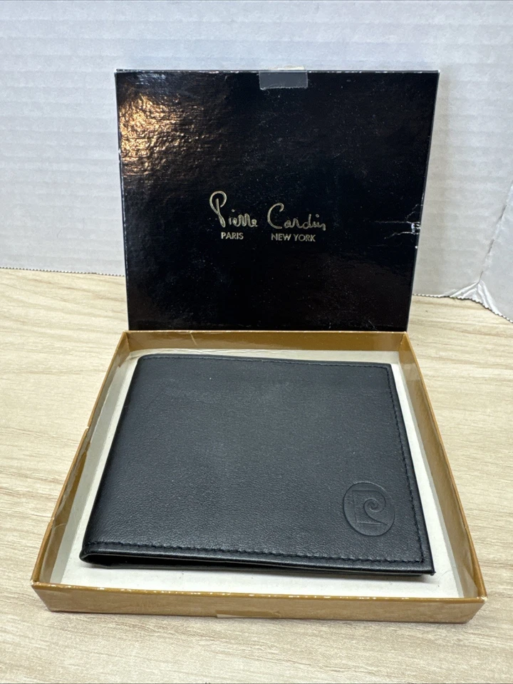 Vintage NOS New In Box Pierre Cardin Paris New York Bifold Black Leather Wallet - Image 1 of 4