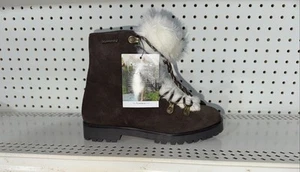 BEARPAW Vanna Womens Suede Lace Up Faux Fur Lined Fashion Booties Size 6 Brown - Picture 1 of 10