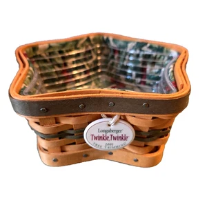 Longaberger 2001 Tree Trimming Twinkle Basket Green Bands with Liners - Picture 1 of 8