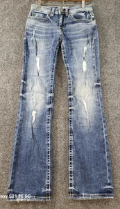 BKE Aiden Bootleg Denim Jeans Women 29x34 Distressed Low Rise Whiskering Stretch - Picture 1 of 16