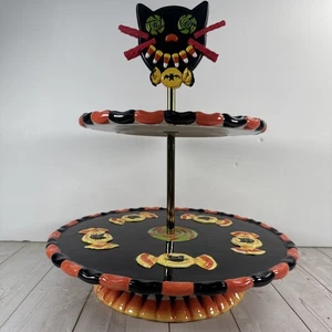 Neiman Marcus Halloween Dessert 2 Tier Server Whimsy Cat Cupcake Candy Retired! - Picture 1 of 15