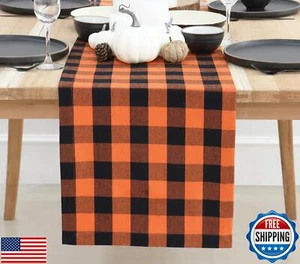 PurpleEssences Halloween Buffalo Plaid Table Runner 14 x 90 inch Classic Farm - Picture 1 of 4