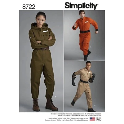 SIMPLICITY 8722 UNISEX JUMPSUIT FLIGHT SUIT COSTUME Sewing Pattern Sizes XS - XL - Image 1 of 4
