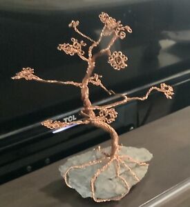 Twisted Copper Wire Bonsai Tree on Rock