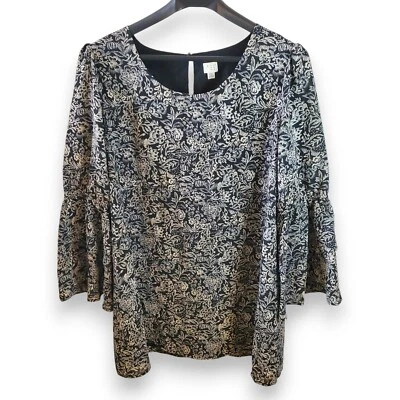 Туника платье женщин плюс XXL черный цветочный гобелен Bell рукава новый день - Изображение 1 из 4