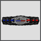 Handcrafted Thin Red Blue Line American US Flag Fire Cop Paracord Charm Bracelet