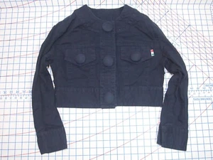 Moschino Jeans Damen Vintage marineblau kurze Jacke US XS buchstabieren besticktes Logo - Bild 1 von 11