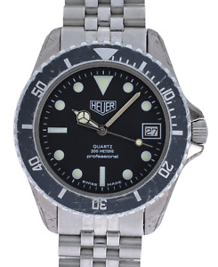 RARE 37mm Heuer (Pre-Tag) 980.033 Professional 1000 Black Bezel Jubilee Watch!