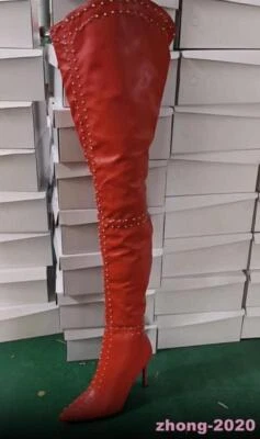 Botas femininas salto alto cravejadas acima do joelho coxa sapatos clube palco - Imagem 1 de 4