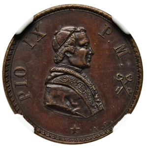 GAETA (Papal States) Zecchino 1848-G Copper NGC MS64BN Pius IX - Picture 1 of 3