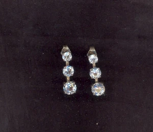 Pendientes redondos de plata natural de 3 piedras con topacio blanco de plata de ley 925 deseo sexual - Imagen 1 de 2