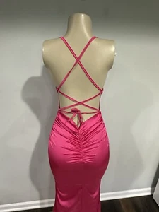 Dress Size Large Women Pink long satin formal Body Con Maxi Dress Lace Up New - Picture 1 of 6