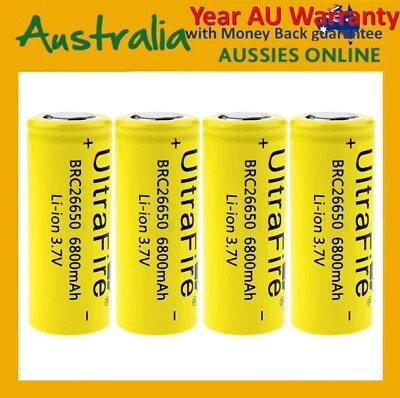 4 PACK Ultra Fire 26650 6800 mAh rechargeable flat top Lithium ion batteries - image 1 of 4