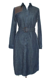 Ralph Lauren Jeans Denim Shirt Dress Leather Trim Equestrian Western S Women NWT - Picture 1 of 5