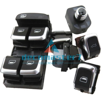 6Pcs Set Chrome Master Window Mirror Trunk Switch Button For Audi A4 S4 B8 Q5 A5 - Imagem 1 de 4