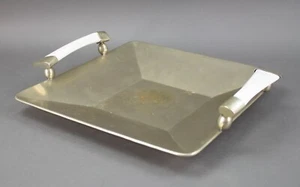 Airedelsur Argentina Alpaca Silver Tray With Horn Handles 16" x 14" - Picture 1 of 10