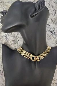Vintage 80s Watch Chain Link Choker Necklace Gold Plated - Picture 1 of 12