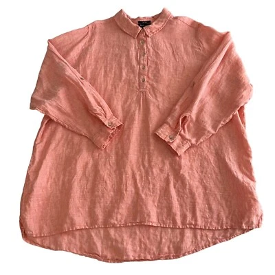 JNY Womens 100% Linen Tunic Size 3X Roll Tab Preppy Peasant Boho Beachy Coastal - Image 1 of 4