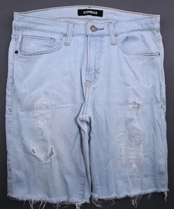 Men's 2019 Express Cut Off Jean Shorts Slim Stretch Distressed Light Size 32 - Picture 1 of 11