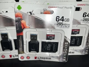 Kingston Canvas React Plus 64GB Micro Secure Digital Card Kit MLPMR2/64GBCR NEW✅ - Picture 1 of 2