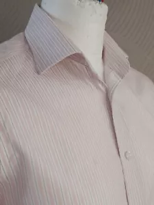 TM Lewin Camicia Uomo Rosa Blu a Righe, Polsino Francese Non Ferro Slim Fit Taglia 15" - Foto 1 di 14