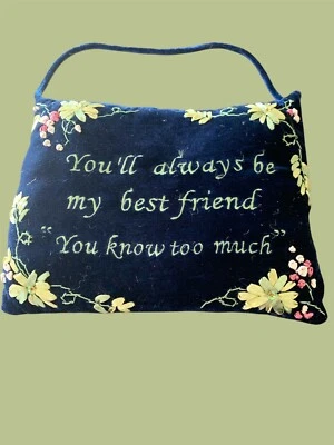 Navy ‘Best Friends’ Velvet Embroidered Mini Pillow With Carry Cord  - Image 1 of 4