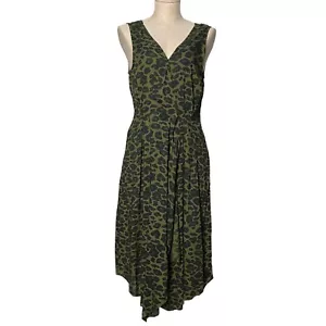 Beach Lunch Lounge Women Dress Wrap Sleeveless V Neck Animal Print Green S NEW - Picture 1 of 8
