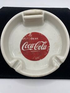 RARE Vintage Porcelain Drink Coca Cola Ashtray with match holder Red & White
