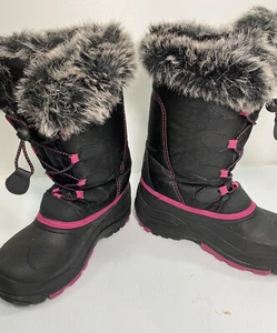 Kamik Big Girls Size 5 Snowgypsy Waterproof Winter Boots Black Rainbow Faux Fur - Picture 1 of 9
