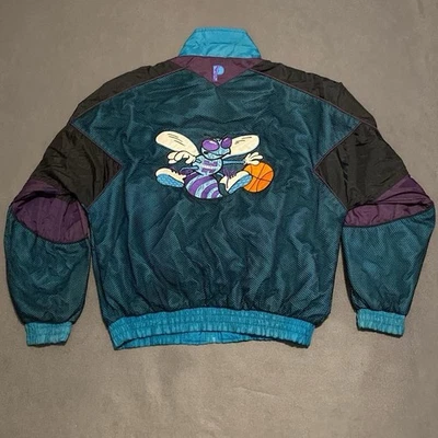 Vintage Blue and Black Men’s 90s NBA Charlotte Hornets Netted Windbreaker Jacket - Image 1 of 4