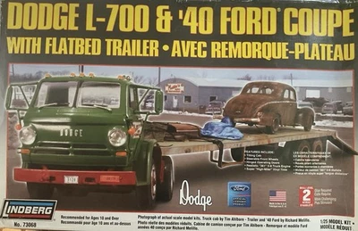 Lindberg 1/25 Dodge L-700 & 40 Ford Coupe with Flatbed Trailer No. 73068 - Image 1 of 2