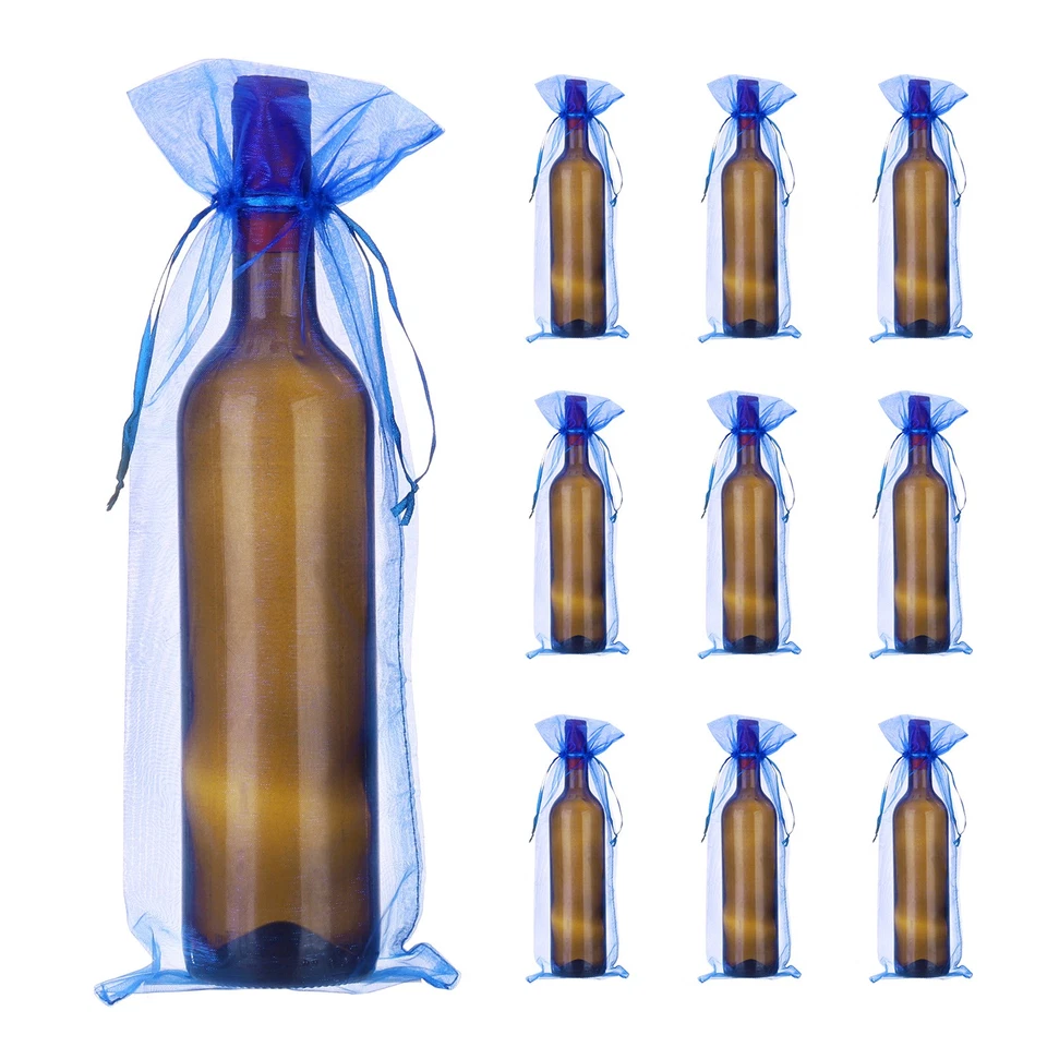 Bolsas de vino de organza de 14 x 5 pulgadas 20 piezas bolsas envolventes de regalo para regalos de boda azules Foto 1 de 4