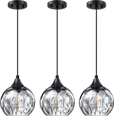 Paquete de 3 luces colgantes Doraimy, accesorios de techo de vidrio martillo gris, negro Foto 1 de 4