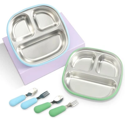 Stainless Steel Suction Plates for Baby - Food Grade Stainless Steel Baby Fee... - Image 1 of 4