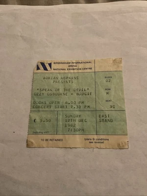 Boleto OZZY OSBOURNE *HABLA DEL DIABLO* 1982 *Raro* Birmingham Foto 1 de 4