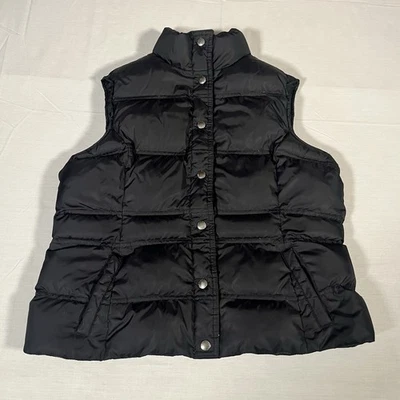 Lands End Down Puffer Vest Womens Black Snap Petite Med 10-12  lightweight Warm - Image 1 of 4