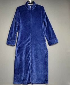 Carole Hochman Plush Robe Womens Medium Blue Zip Front Fleece Long Sleeve Lounge - Picture 1 of 15