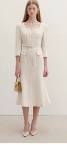 Bau by Bride and You Melissa Meerjungfrau Tweed Kleid (creme) Gr. 2 ohne Gürtel $ 400 - Bild 1 von 14