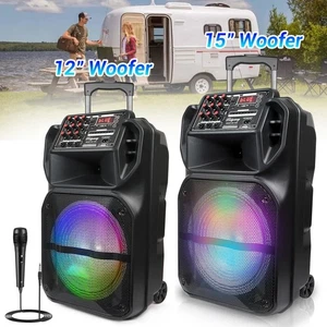12" 15" Woofer Portable Bluetooth Speaker Heavy Bass Sound PA Trolley System Mic - Foto 1 di 29