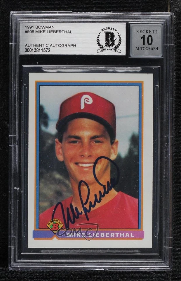 BAS 1991 Bowman Mike Lieberthal #506 BGS Authentic Auto Rookie RC - Image 1 of 2