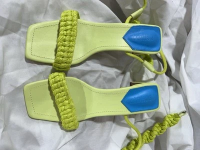 Sandalias Schutz Cuero Blair Trenzadas Tacón Medio Verde Fresco talla 6.5 B *defecto* Foto 1 de 4