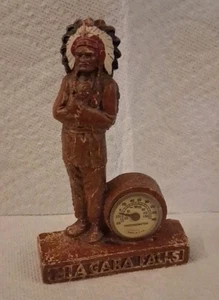 Syroco Holz Indianer Häuptling Thermometer Niagarafälle Souvenir Made in USA - Bild 1 von 10