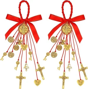 Xinnun 2 Stck. Heiliger Benedikt Medaille Schutz vor bösem Segen Charm Gold - Bild 1 von 7