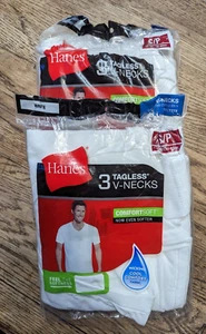 HANES Men's White Tagless V Neck T-Shirts (4) NIP Wicking Preshrunk SM 34-36" - Picture 1 of 8