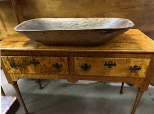 large 19thc New England dough bowl. Carved out from a single block of pine 31 in - Picture 1 of 6