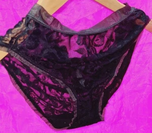 VINTAGE LACE SEMI SHEER Pantie SZ M Second Skin Black - Picture 1 of 6