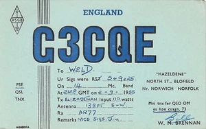 QSL Karte Amateurfunk Postkarte W2LD 1955 England G3CQE Norwich Norfolk - Bild 1 von 2